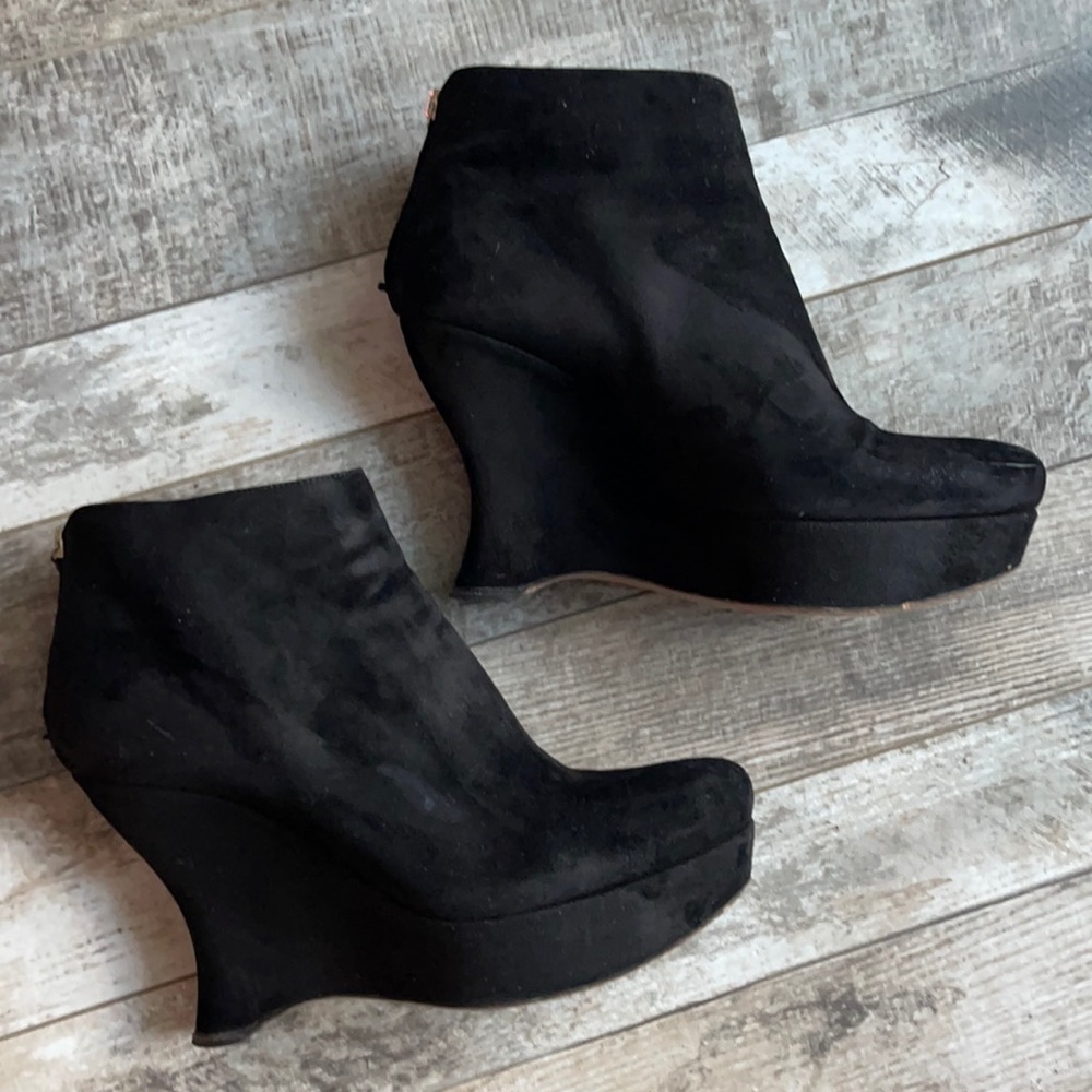 Prada black suede wedge booties size 41